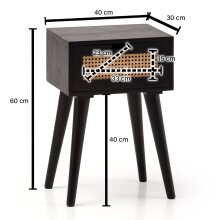 Nachttisch Nachtkommode Boxspringbett Holz Rattan 40x60x30 cm Schwarz