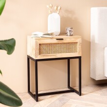 Nachttisch Nachtkommode Boxspringbett Holz Rattan 50x60x30 cm Braun