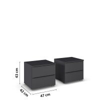 Nachtkommode >Modesty< (2er-Set) in grau metallic - 47x43x42 (BxHxT)