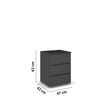 Nachtkommode >Modesty< in grau metallic aus Holzwerkstoff - 47x62x42cm (BxHxT)
