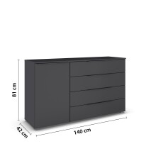 Sideboard >Modesty< in grau metallic aus Holzwerkstoff - 140x81x42cm (BxHxT)