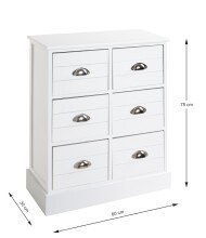 Kommode >24319< in weiß, Massivholz, MDF - 60x75x30cm (BxHxT)