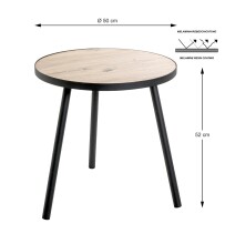 Beistelltisch >24465< in schwarz-eiche, MDF, Metall - 52x50cm (HxD)