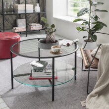 Couchtisch >2074< in Schwarz, Glas Metall - 75x45x75cm (BxHxD)