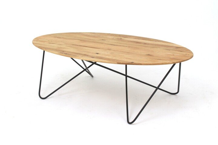 Couchtisch >2130< in Eiche Massiv, Gestell Eisen Schwarz - 120x36x60cm (BxHxT)