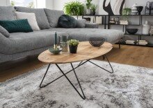 Couchtisch >2130< in Eiche Massiv, Gestell Eisen Schwarz - 120x36x60cm (BxHxT)