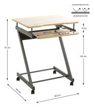 Computertisch >24989< in anthrazit-eiche, MDF, Metall - 60x75x49cm (BxHxT)