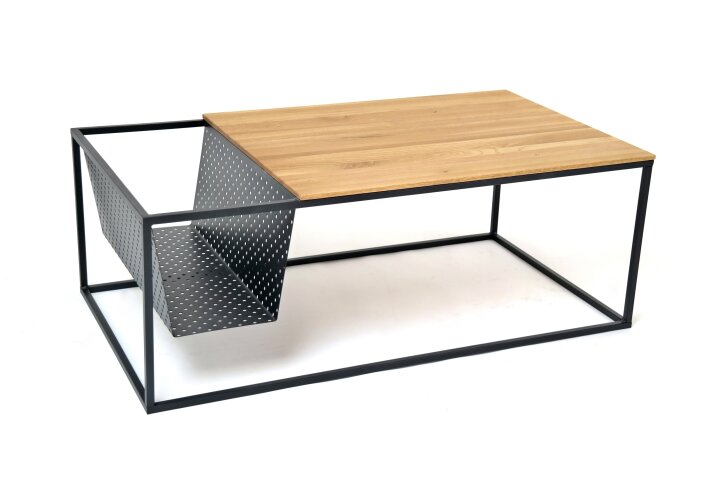 Couchtisch >2131< in Eiche Massiv, Gestell eisen Schwarz - 109x40x60cm (BxHxT)