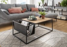 Couchtisch >2131< in Eiche Massiv, Gestell eisen Schwarz - 109x40x60cm (BxHxT)