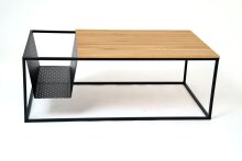 Couchtisch >2131< in Eiche Massiv, Gestell eisen Schwarz - 109x40x60cm (BxHxT)