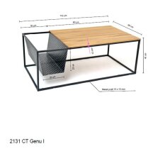 Couchtisch >2131< in Eiche Massiv, Gestell eisen Schwarz - 109x40x60cm (BxHxT)