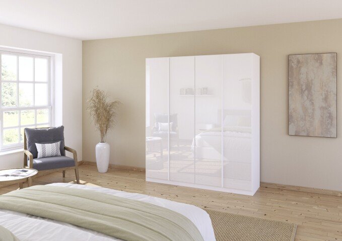 Drehtürenschrank >Modesty < in Kristallweißglas / alpinweiß - 181x210x54 (BxHxT)