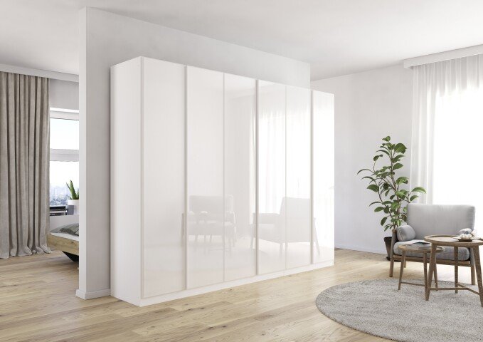 Drehtürenschrank >Modesty < in Kristallweißglas / alpinweiß - 271x210x54 (BxHxT)