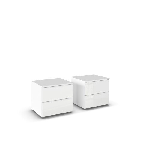 Nachtkommode >Modesty < (2er-Set) in Kristallweißglas / alpinweiß - 47x43x43cm B/H/T