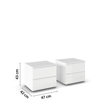 Nachtkommode >Modesty < (2er-Set) in Kristallweißglas / alpinweiß - 47x43x43cm B/H/T