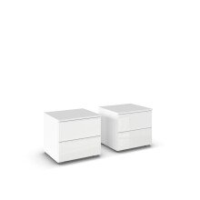 Nachtkommode >Modesty < (2er-Set) in Kristallweißglas / alpinweiß - 47x43x43cm B/H/T