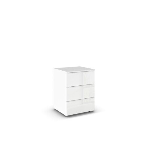 Nachtkommode >Modesty < in Kristallweißglas / alpinweiß - 47x62x42 (BxHxT)