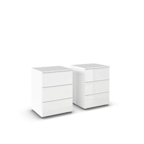 Nachtkommode >Modesty < (2er-Set) in Kristallweißglas / alpinweiß - 47x62x42cm B/H/T