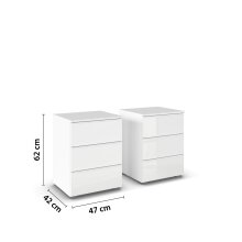 Nachtkommode >Modesty < (2er-Set) in Kristallweißglas / alpinweiß - 47x62x42cm B/H/T