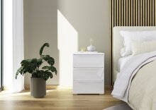 Nachtkommode >Modesty < (2er-Set) in Kristallweißglas / alpinweiß - 47x62x42cm B/H/T
