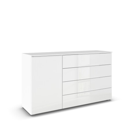 Sideboard >Modesty < in Kristallweißglas / alpinweiß - 140x81x42 (BxHxT)