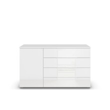 Sideboard >Modesty < in Kristallweißglas / alpinweiß - 140x81x42 (BxHxT)