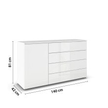 Sideboard >Modesty < in Kristallweißglas / alpinweiß - 140x81x42 (BxHxT)