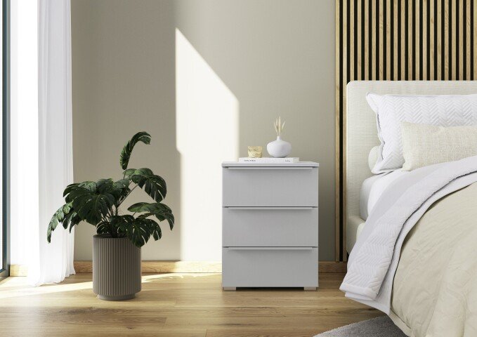 Nachtkommode >Modesty< in seidengrau aus Holzwerkstoff - 47x62x42cm (BxHxT)