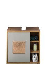 GREECE Badezimmer Waschbeckenunterschrank in Basalt, Wotan Eiche Optik mit Hirnholz-Applikationen - Bad Unterschrank Badezimmerschrank mit viel Stauraum - 60 x 60 x 35 cm (B/H/T)