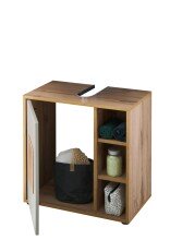GREECE Badezimmer Waschbeckenunterschrank in Basalt, Wotan Eiche Optik mit Hirnholz-Applikationen - Bad Unterschrank Badezimmerschrank mit viel Stauraum - 60 x 60 x 35 cm (B/H/T)