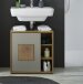 GREECE Badezimmer Waschbeckenunterschrank in Basalt, Wotan Eiche Optik mit Hirnholz-Applikationen - Bad Unterschrank Badezimmerschrank mit viel Stauraum - 60 x 60 x 35 cm (B/H/T)