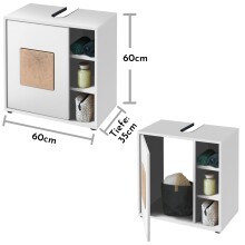 GREECE Badezimmer Waschbeckenunterschrank in Weiß mit Hirnholz-Applikationen - Bad Unterschrank Badezimmerschrank mit viel Stauraum - 60 x 60 x 35 cm (B/H/T)