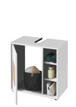 GREECE Badezimmer Waschbeckenunterschrank in Weiß mit Hirnholz-Applikationen - Bad Unterschrank Badezimmerschrank mit viel Stauraum - 60 x 60 x 35 cm (B/H/T)