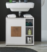 GREECE Badezimmer Waschbeckenunterschrank in Weiß mit Hirnholz-Applikationen - Bad Unterschrank Badezimmerschrank mit viel Stauraum - 60 x 60 x 35 cm (B/H/T)
