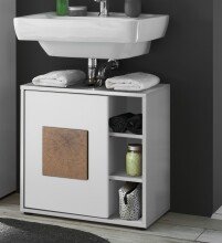 GREECE Badezimmer Waschbeckenunterschrank in Weiß mit Hirnholz-Applikationen - Bad Unterschrank Badezimmerschrank mit viel Stauraum - 60 x 60 x 35 cm (B/H/T)