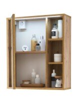 GREECE Spiegelschrank Bad mit LED-Beleuchtung in Wotan Eiche Optik - Badezimmerspiegel Schrank mit viel Stauraum - 60 x 70 x 20 cm (B/H/T)