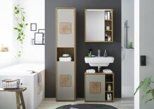 GREECE Spiegelschrank Bad mit LED-Beleuchtung in Wotan Eiche Optik - Badezimmerspiegel Schrank mit viel Stauraum - 60 x 70 x 20 cm (B/H/T)
