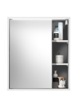 GREECE Spiegelschrank Bad mit LED-Beleuchtung in Weiß - Badezimmerspiegel Schrank mit viel Stauraum - 60 x 70 x 20 cm (B/H/T)