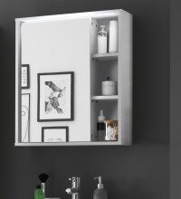 GREECE Spiegelschrank Bad mit LED-Beleuchtung in Weiß - Badezimmerspiegel Schrank mit viel Stauraum - 60 x 70 x 20 cm (B/H/T)