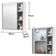GREECE Spiegelschrank Bad mit LED-Beleuchtung in Weiß - Badezimmerspiegel Schrank mit viel Stauraum - 60 x 70 x 20 cm (B/H/T)