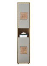 GREECE Badezimmer Hochschrank in Basalt, Wotan Eiche Optik mit Hirnholz-Applikationen - Badezimmerschrank Bad Schrank mit viel Stauraum - 40 x 190 x 30 cm (B/H/T)