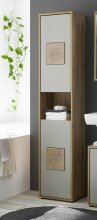 GREECE Badezimmer Hochschrank in Basalt, Wotan Eiche Optik mit Hirnholz-Applikationen - Badezimmerschrank Bad Schrank mit viel Stauraum - 40 x 190 x 30 cm (B/H/T)