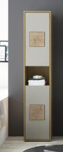 GREECE Badezimmer Hochschrank in Basalt, Wotan Eiche Optik mit Hirnholz-Applikationen - Badezimmerschrank Bad Schrank mit viel Stauraum - 40 x 190 x 30 cm (B/H/T)