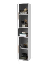 GREECE Badezimmer Hochschrank in Weiß mit Hirnholz-Applikationen - Badezimmerschrank Bad Schrank mit viel Stauraum - 40 x 190 x 30 cm (B/H/T)