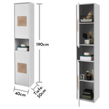 GREECE Badezimmer Hochschrank in Weiß mit Hirnholz-Applikationen - Badezimmerschrank Bad Schrank mit viel Stauraum - 40 x 190 x 30 cm (B/H/T)
