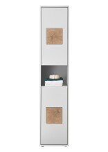 GREECE Badezimmer Hochschrank in Weiß mit Hirnholz-Applikationen - Badezimmerschrank Bad Schrank mit viel Stauraum - 40 x 190 x 30 cm (B/H/T)