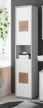 GREECE Badezimmer Hochschrank in Weiß mit Hirnholz-Applikationen - Badezimmerschrank Bad Schrank mit viel Stauraum - 40 x 190 x 30 cm (B/H/T)