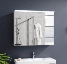 FOUR Spiegelschrank Bad mit LED-Beleuchtung in Weiß...
