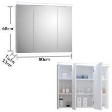FOUR Spiegelschrank Bad mit LED-Beleuchtung in Weiß - Badezimmerspiegel Schrank mit viel Stauraum - 80 x 68 x 23 cm (B/H/T)
