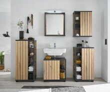 NIZZA Badezimmer Waschbeckenunterschrank in Graphit, Artisan Eiche Optik - Bad Unterschrank Badezimmerschrank mit viel Stauraum - 60 x 60 x 37 cm (B/H/T)